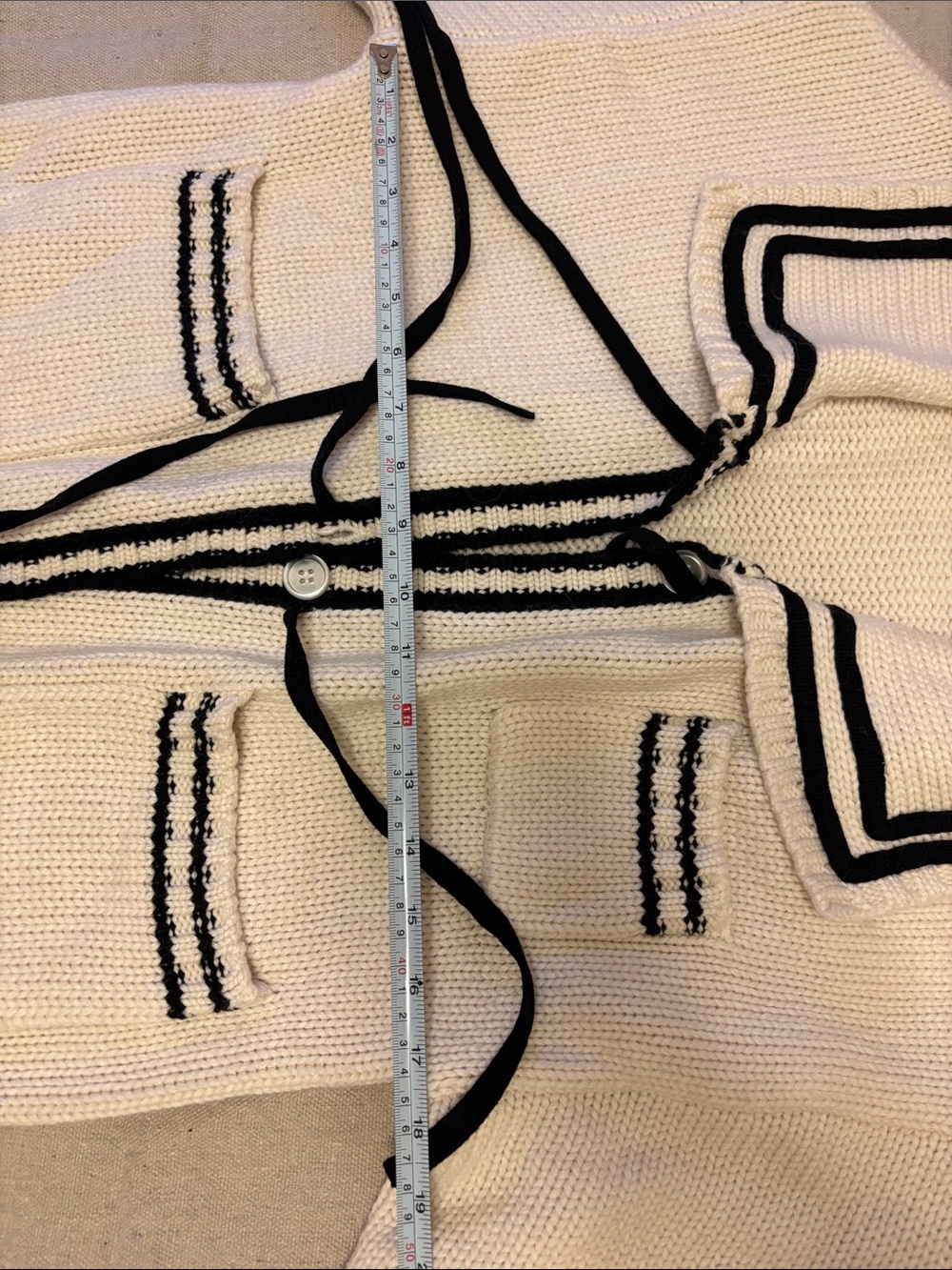 For Love & Lemons Marina Cream Knit Sailor Cardigan with Black Trim XS - Picture 10 of 15